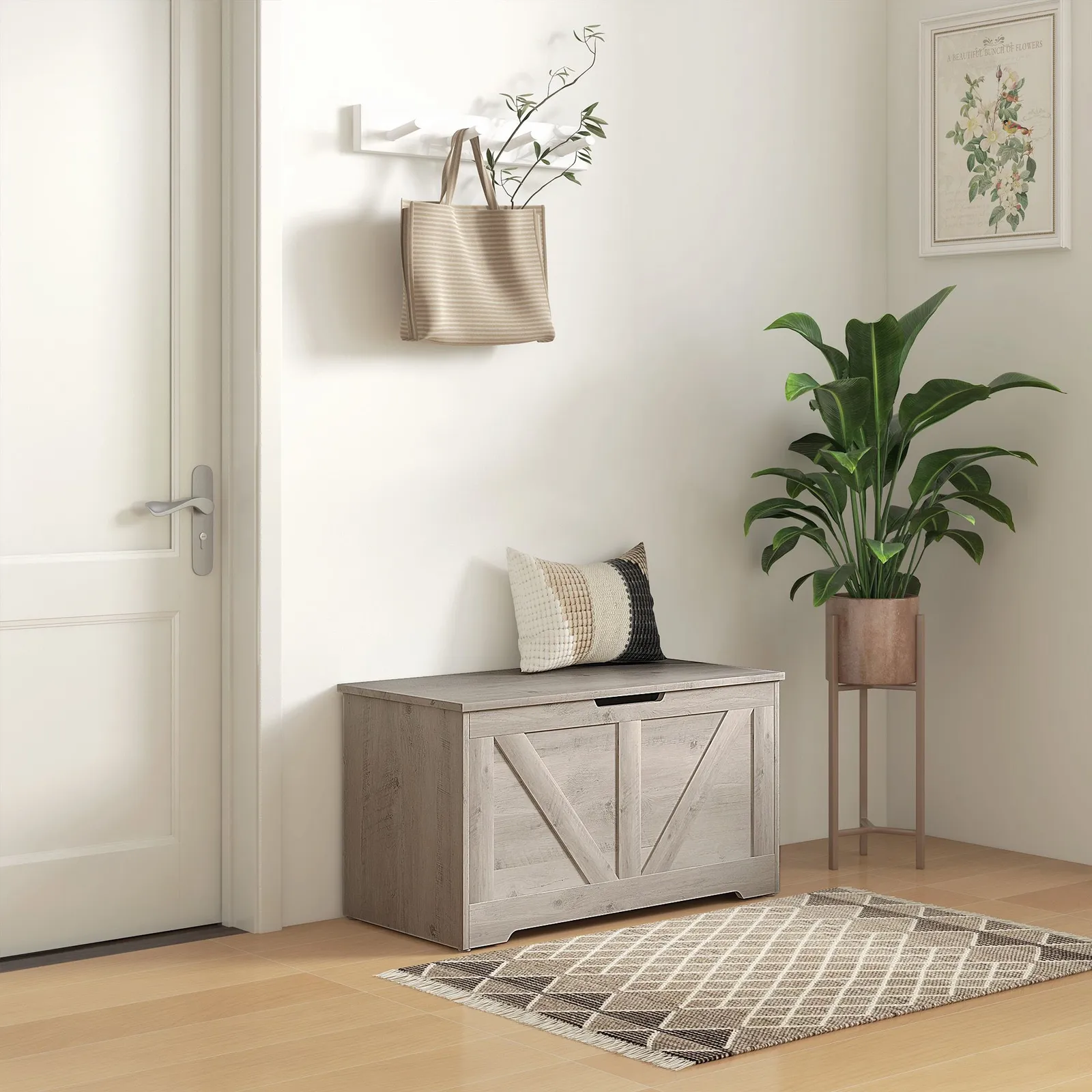 HOMCOM Storage Trunk for Living Room, with Safety Hinges, 80cm in Grey