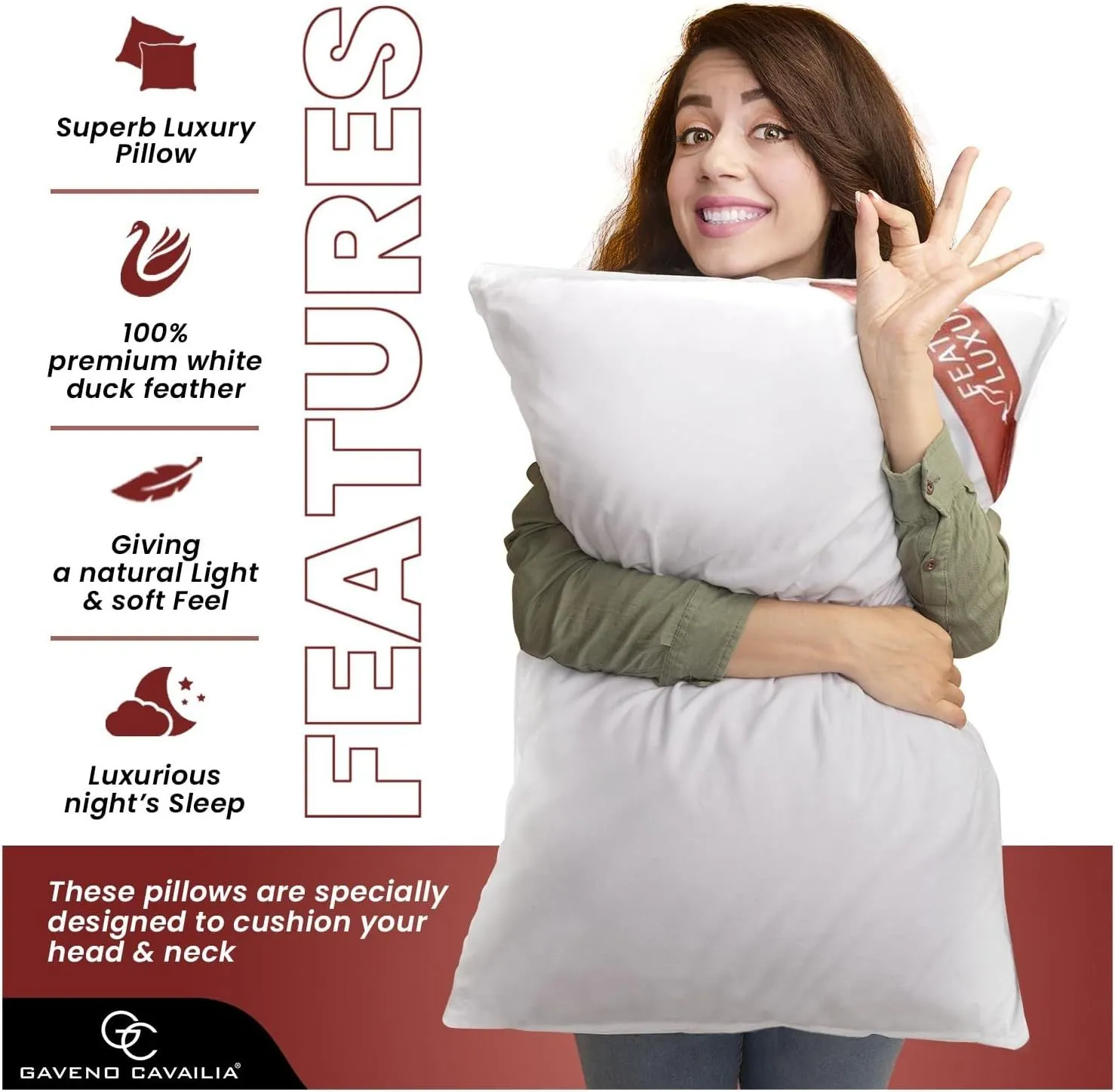 GAVENO CAVAILIA 2 Pack Feather Luxury Pillow Set in White 3