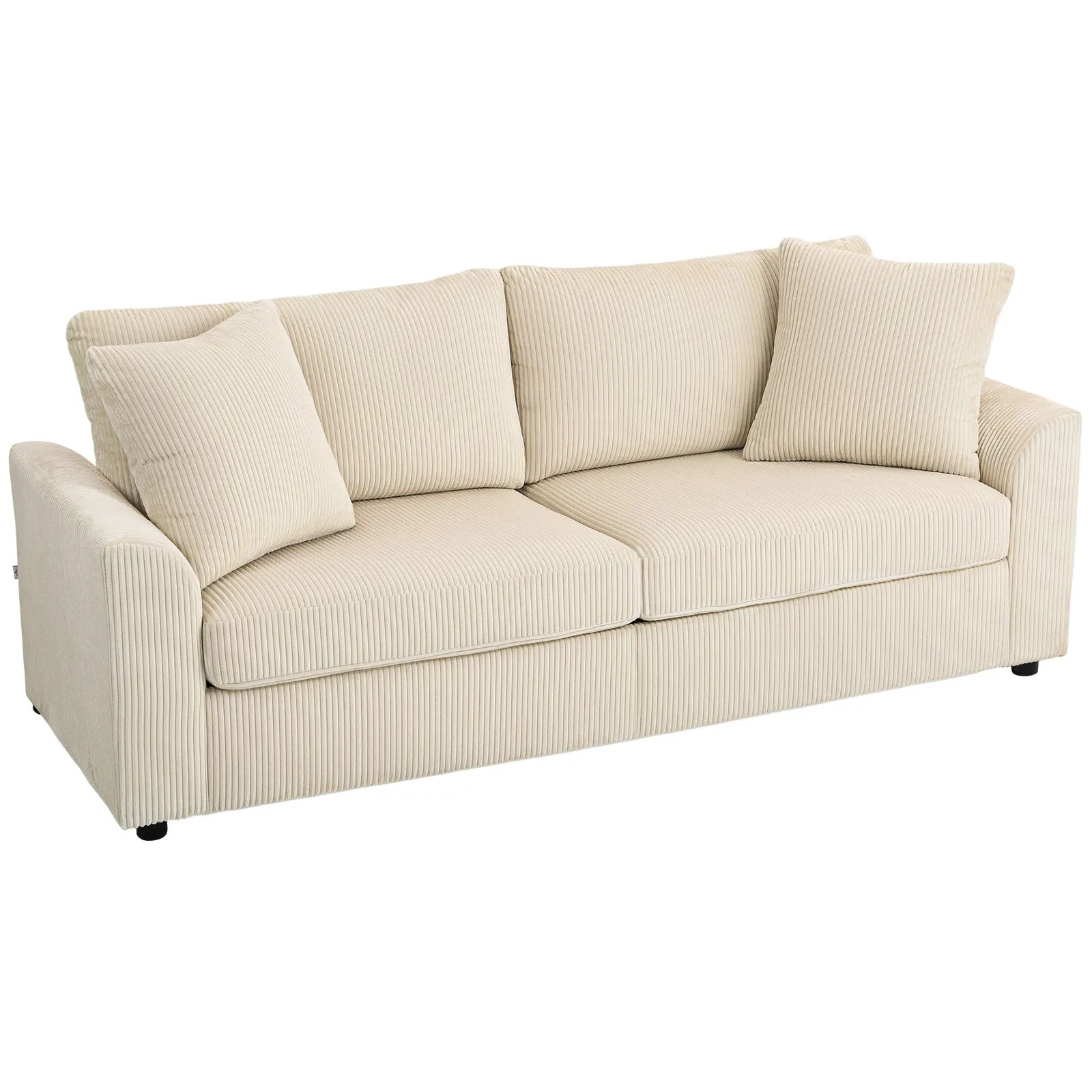 HOMCOM 212 cm Upholstered Jumbo Cord Sofa Couch with Spring Cushion, Cream 2