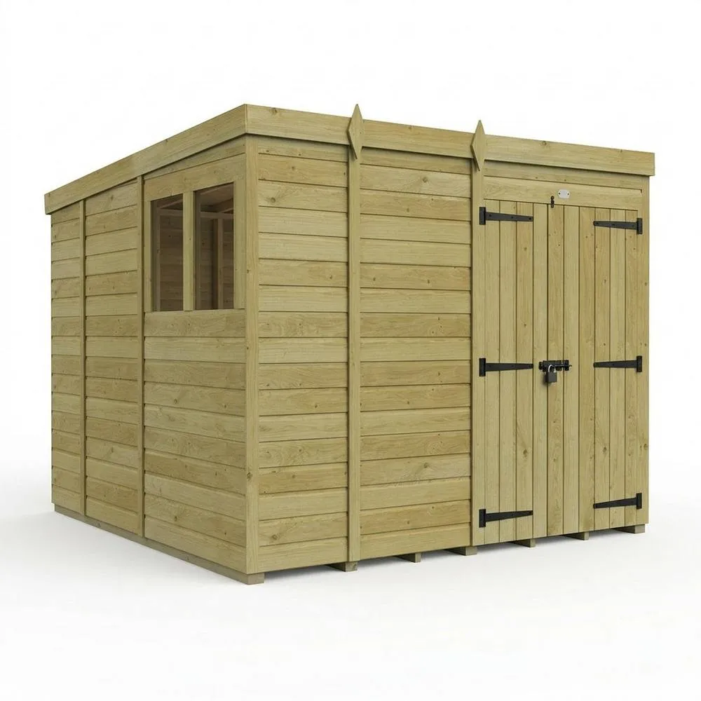 Buttercup Farm 9ft x 9ft Pent Garden Shed Double Door With Windows - Timber in Brown