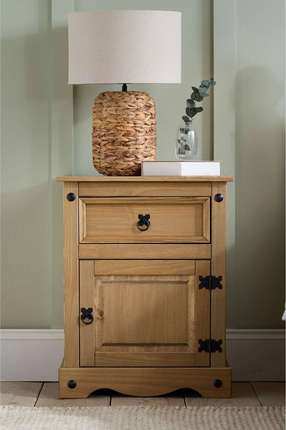 Birlea Corona Large 1 Door 1 Drawer Bedside Cabinet Bedside Mexican Chest in Natural