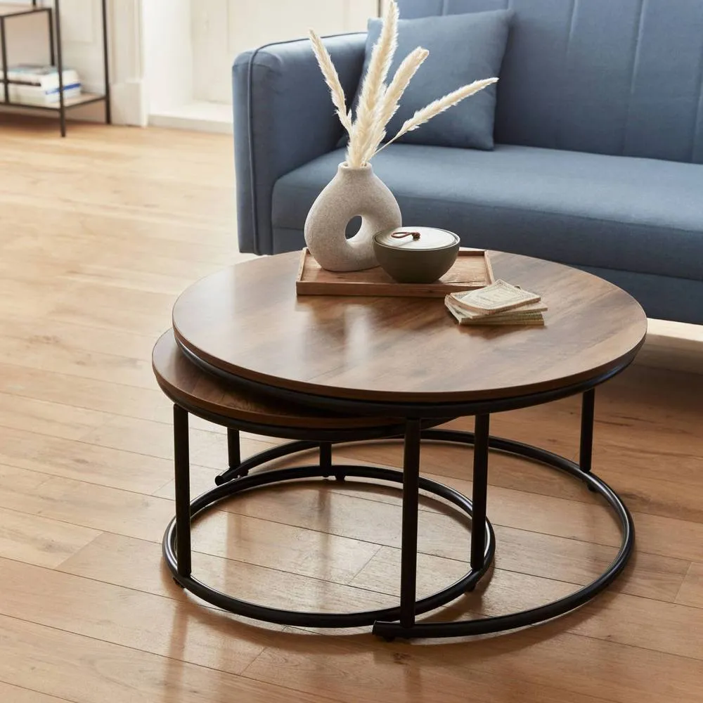 sweeek Pair of round nesting coffee tables in wood effect in Brown 5
