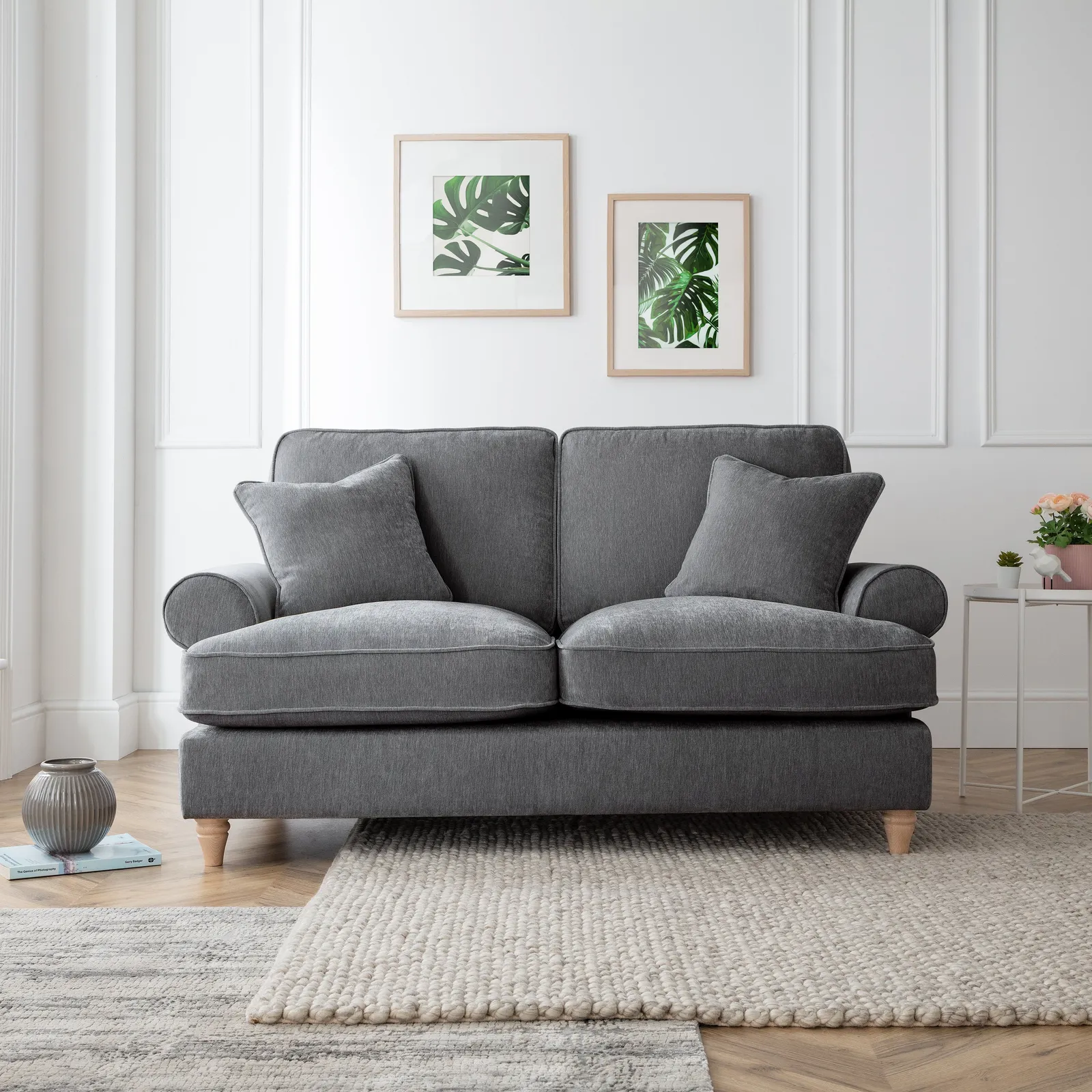 The Great Sofa Company Ezra 2 Seater Textured Velvet Sofa - Scroll Arm in Charcoal
