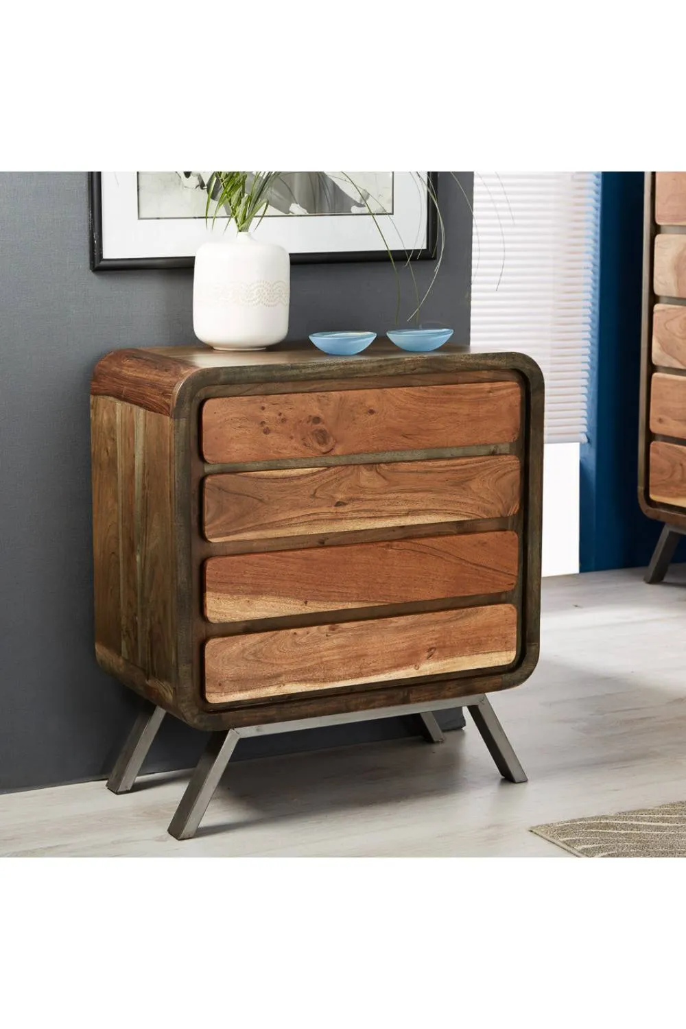 IH Design Willma Metal & Solid Wood 4 Drawers Chest - Storage Cabinet in Brown 3