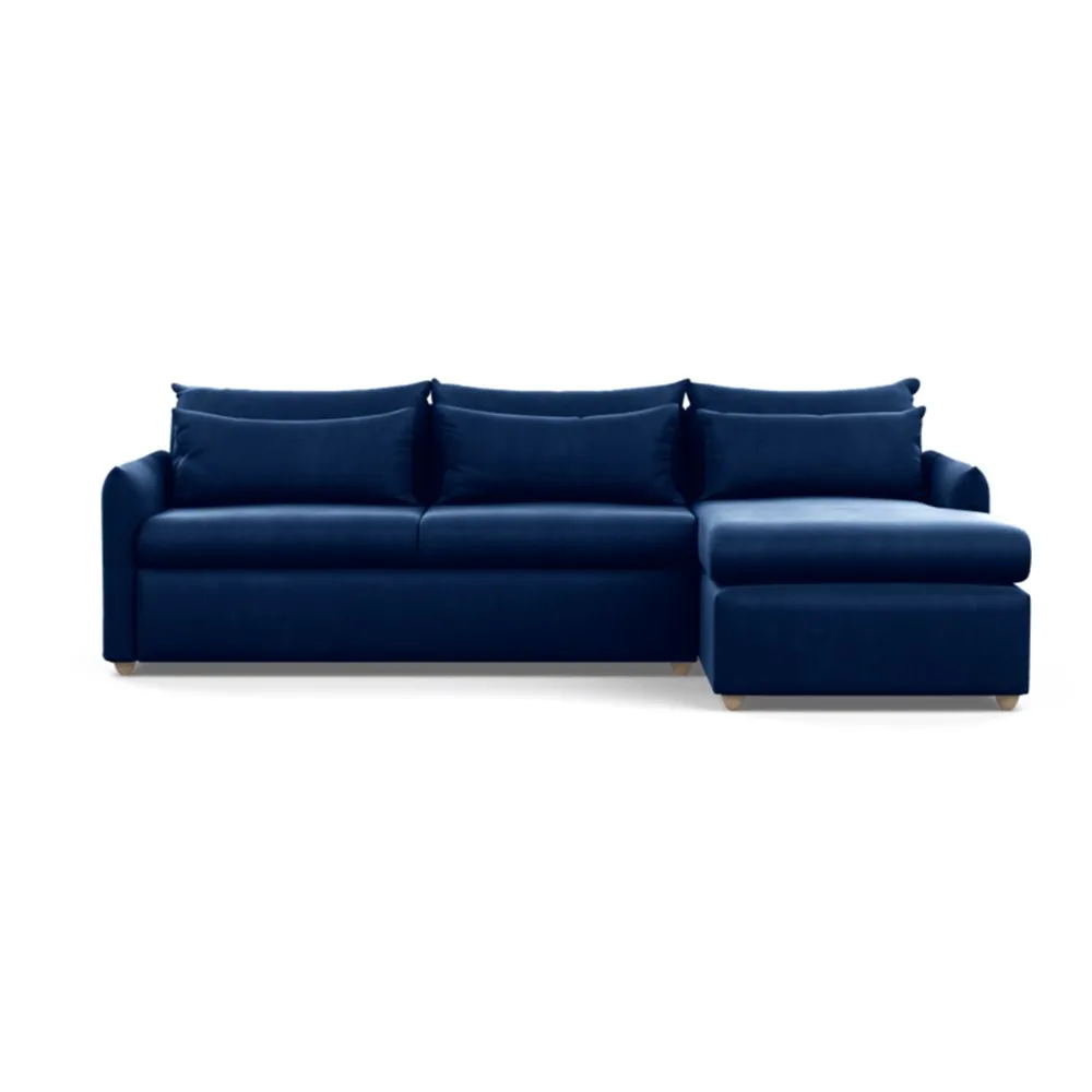 Heal's Pillow Large Right Hand Corner Chaise Velvet Midnight Natural Feet