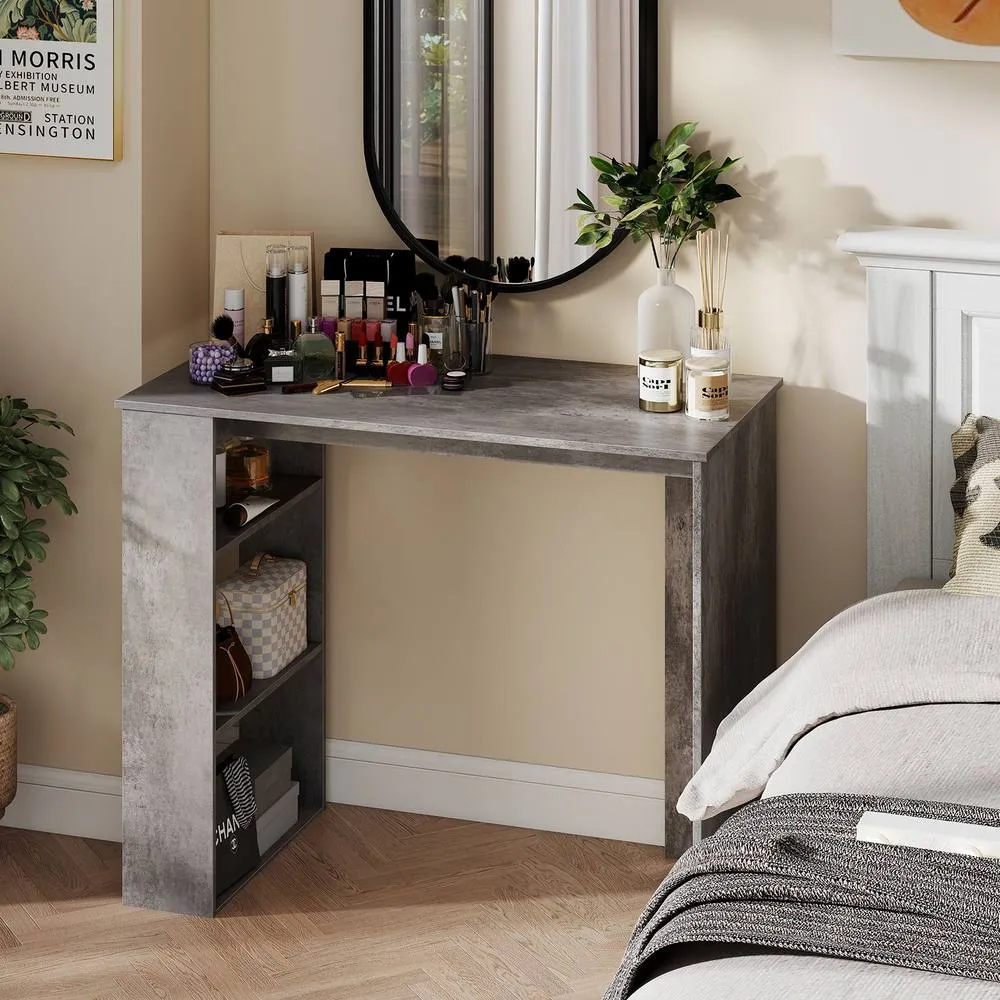 Costway Computer Desk 90cm Study Desk Wooden Writing Desk w/Bookshelf in Grey