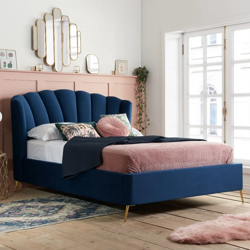 Birlea Velvet Fabric Ottoman Bed Frame Storage Lottie in Mid Blue