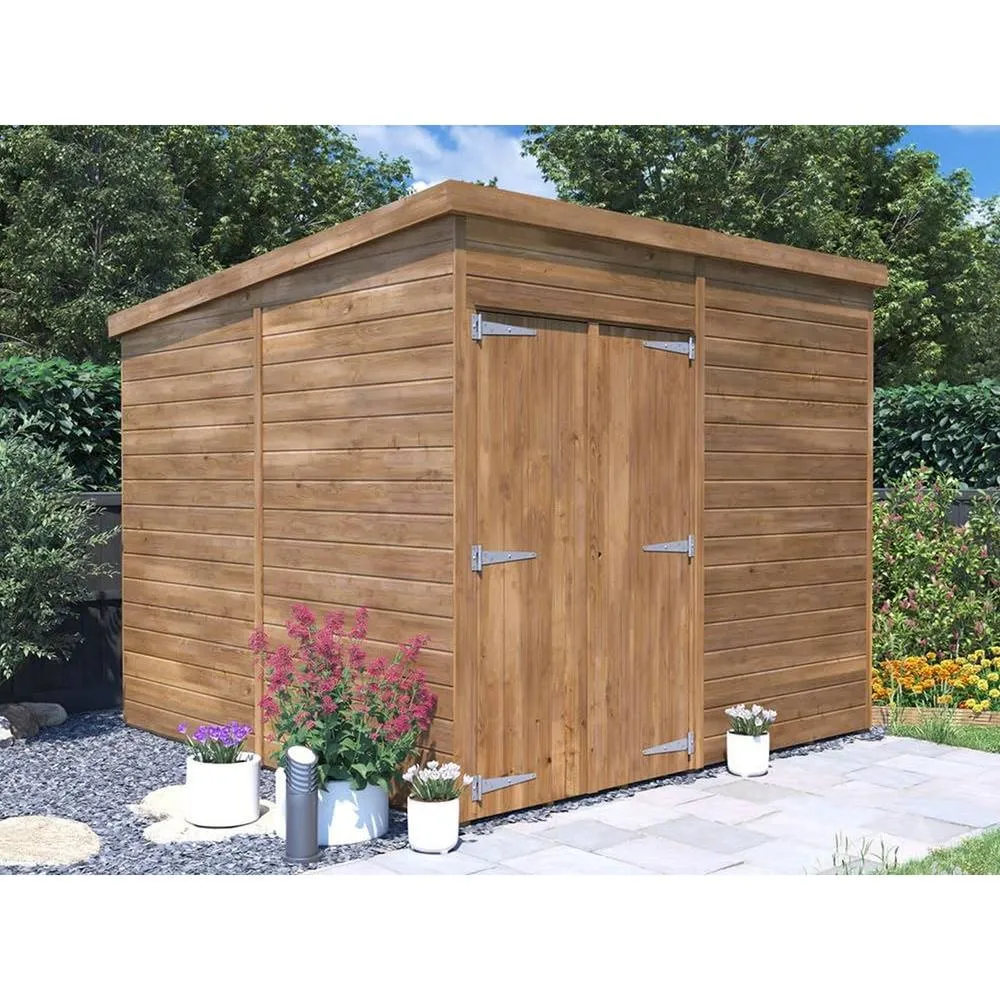 Dunster House Wooden Bike Shed 2.4x2.4m Garden Workshop Pent Roof, Overlord Modular in Brown 4