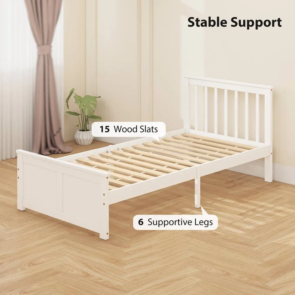 HOMCOM Storage Bed with 2 Drawers, Pine Wood Bed Frame, 90 x 190 cm, White 5