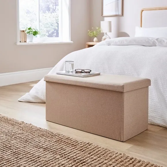 Faux Linen Rectangular Ottoman 1