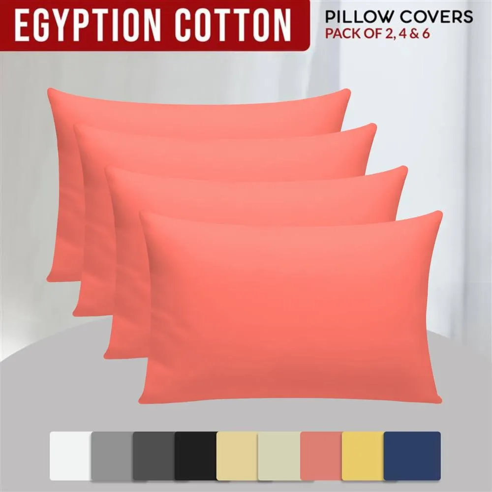 Grace 100% Egyptian Cotton 4 Pack Pillowcases with Envelope Closure in Coral