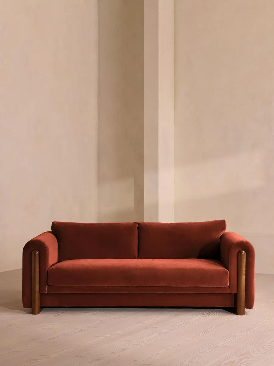 Farrell Three Seater Sofa, Velvet, Rust