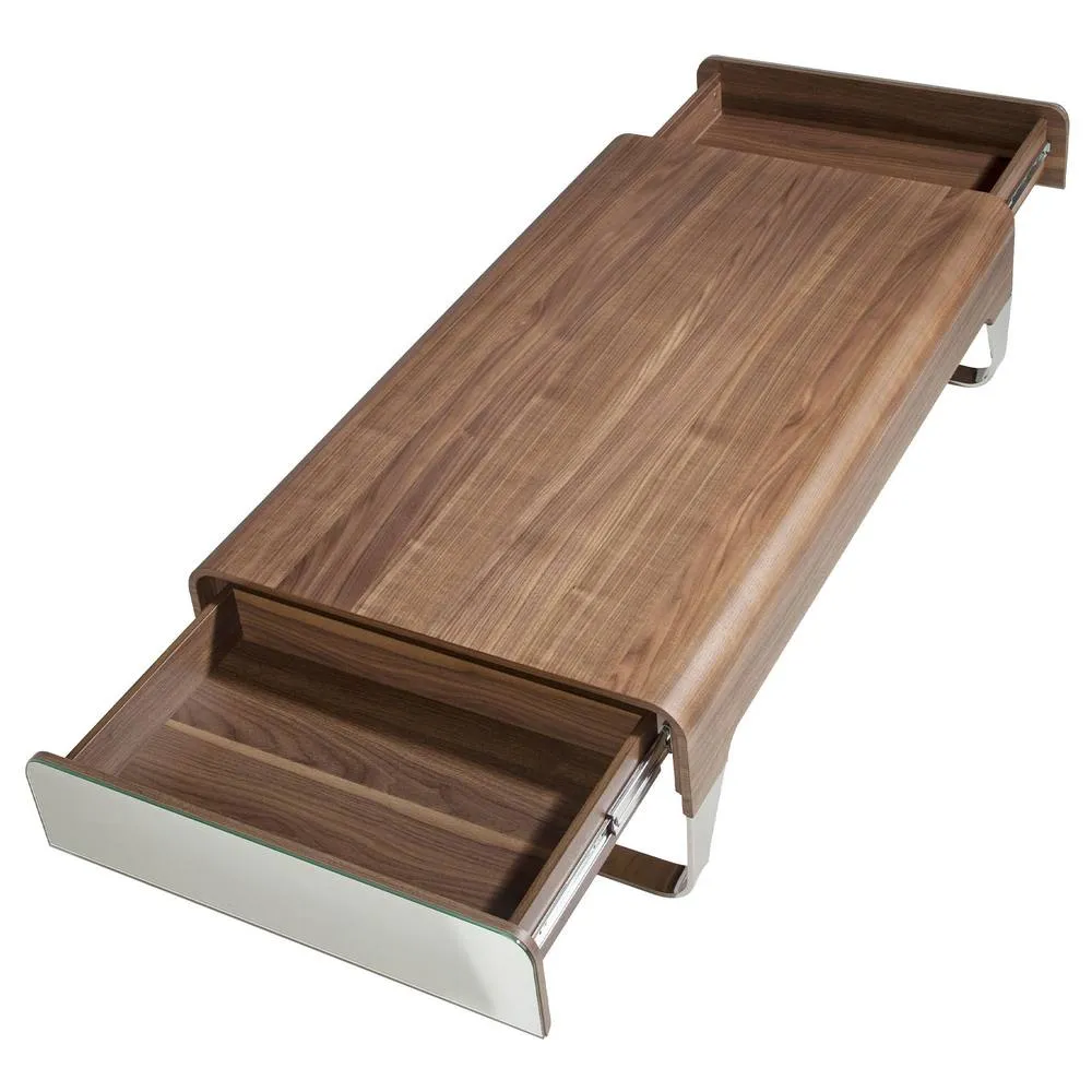 Angel Cerda Rectangular Walnut Coffee Table with Chrome-Plated in Brown 6