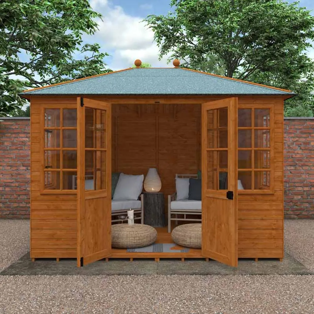 Buttercup Farm 10 x 8 Feet Georgian Pyramid 12mm Shed - Solid Wood/Softwood/Pine in Burnt Orange 2