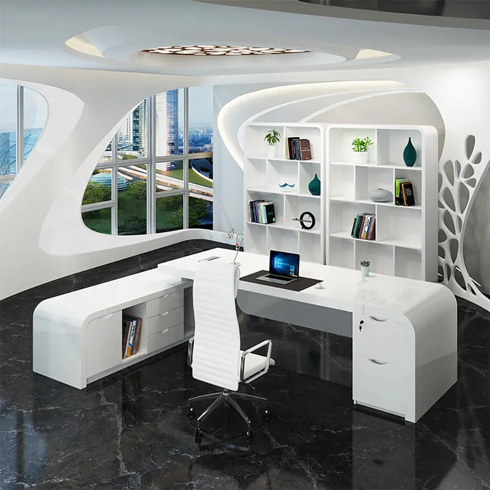 Chicent White L-shaped Modern Computer Desk with Cabinet & Ample Storage Left Hand Office Furniture  (1800mm)