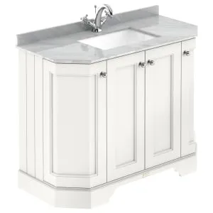 Bayswater Victrion Pointing White Angled Traditional Freestanding Vanity Unit & Grey Marble Top Basin - 1000mm