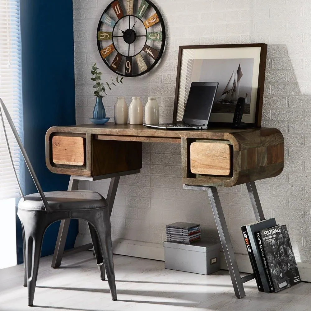IH Design Daizha Metal & Wood Desk in Brown