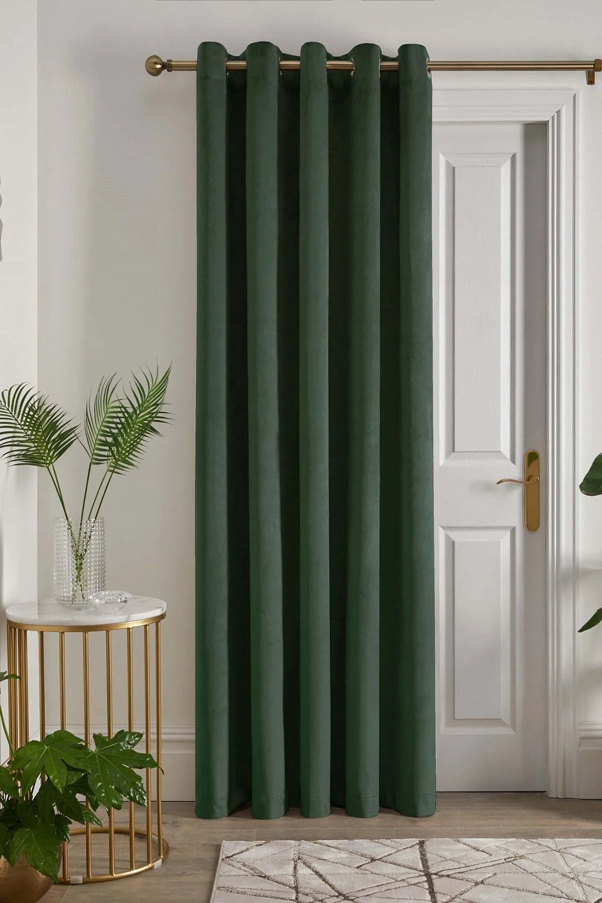 Laurence Llewelyn-Bowen 'Montrose' Velvet Blackout Eyelet Single Panel Door Curtain in Bottle Green 1