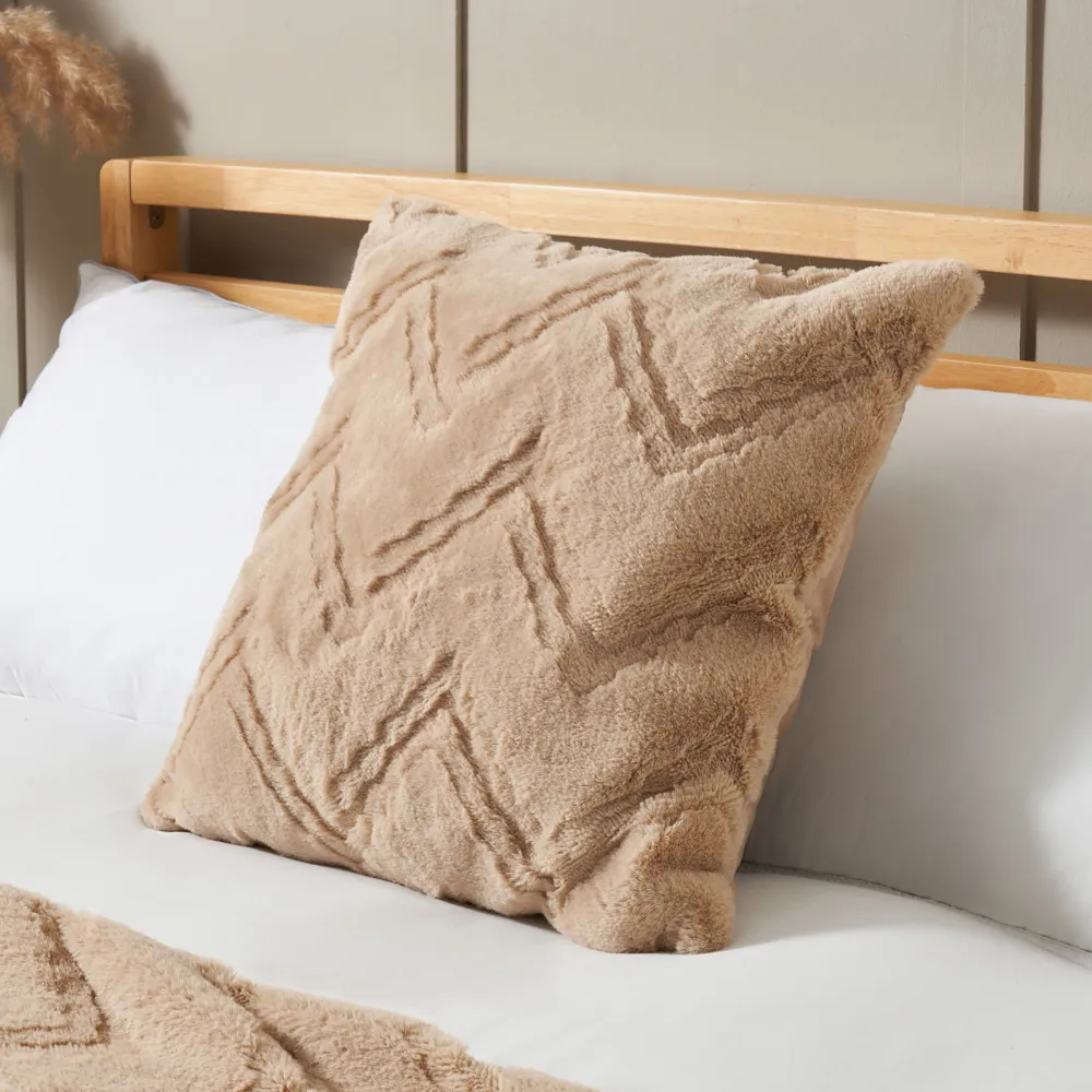 Chevron Faux Fur Cushion, Natural