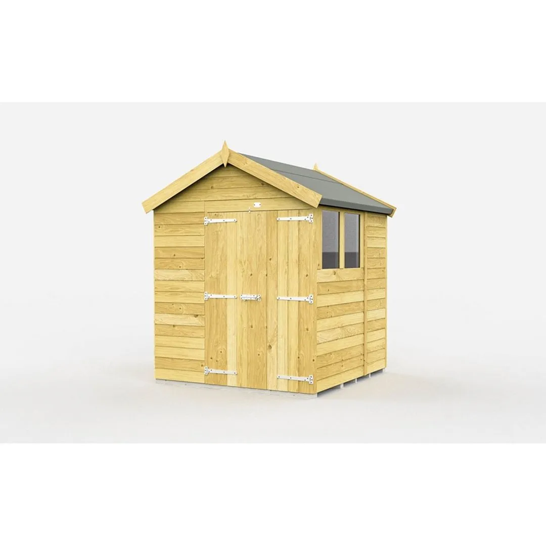 Buttercup Farm 6 x 6 Feet Apex Shed - Double Door W/ Windows - L187 x W175 x H217 cm in Brown