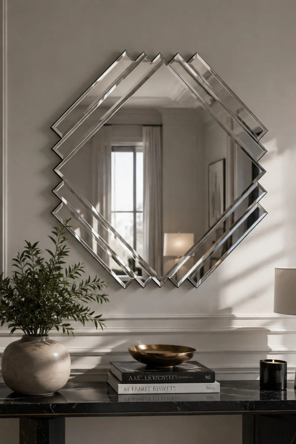 Yearn Mirrors Timeless Art Deco Bevelled Mirror in Black