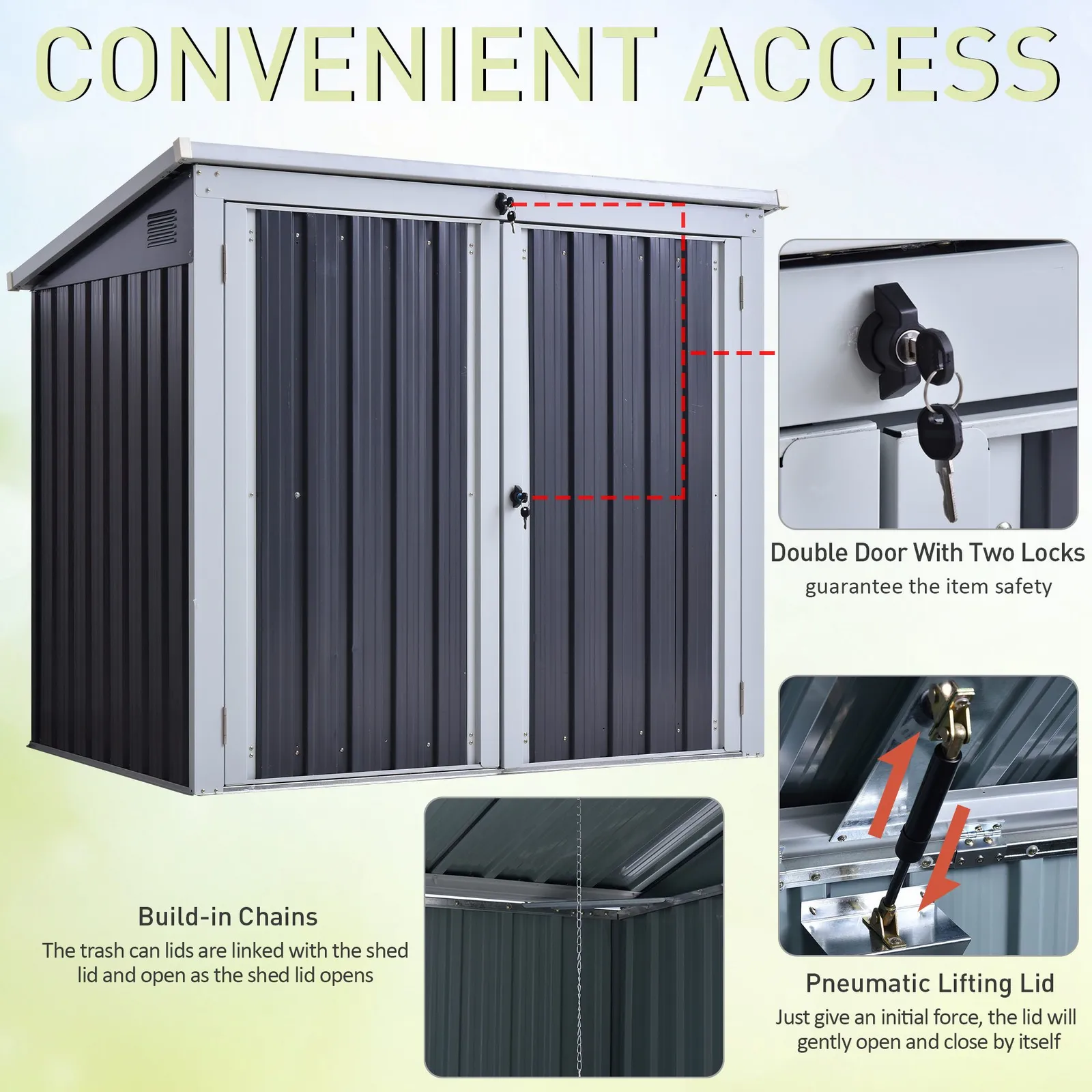 OUTSUNNY 5ft x 3ft Garden 2-Bin Corrugated Steel Rubbish Storage Shed in Black 4