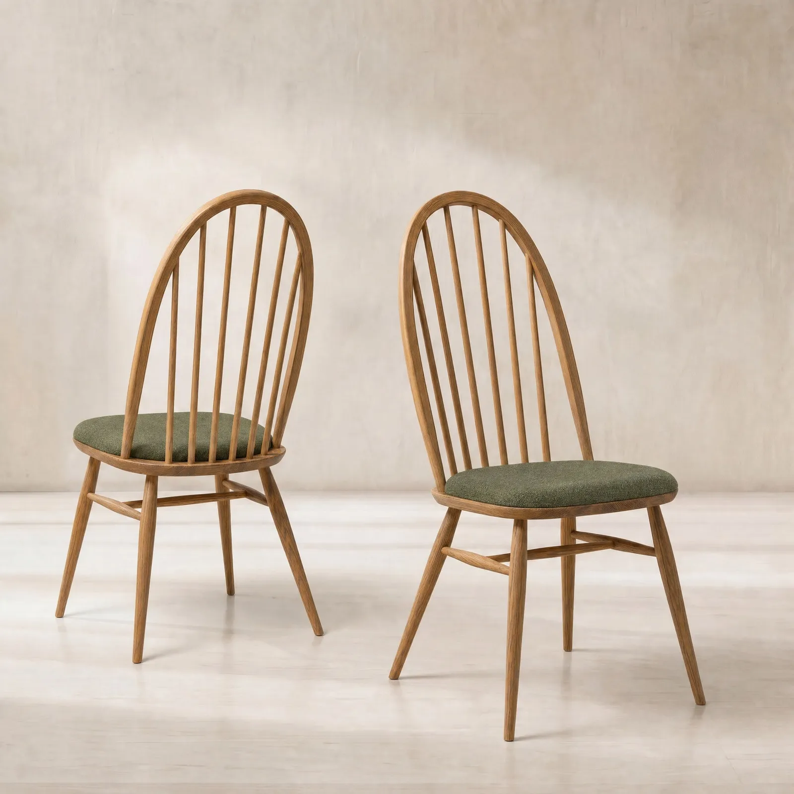 Ercol Quaker Upholstered Dining Chair, Green Wood | Barker & Stonehouse