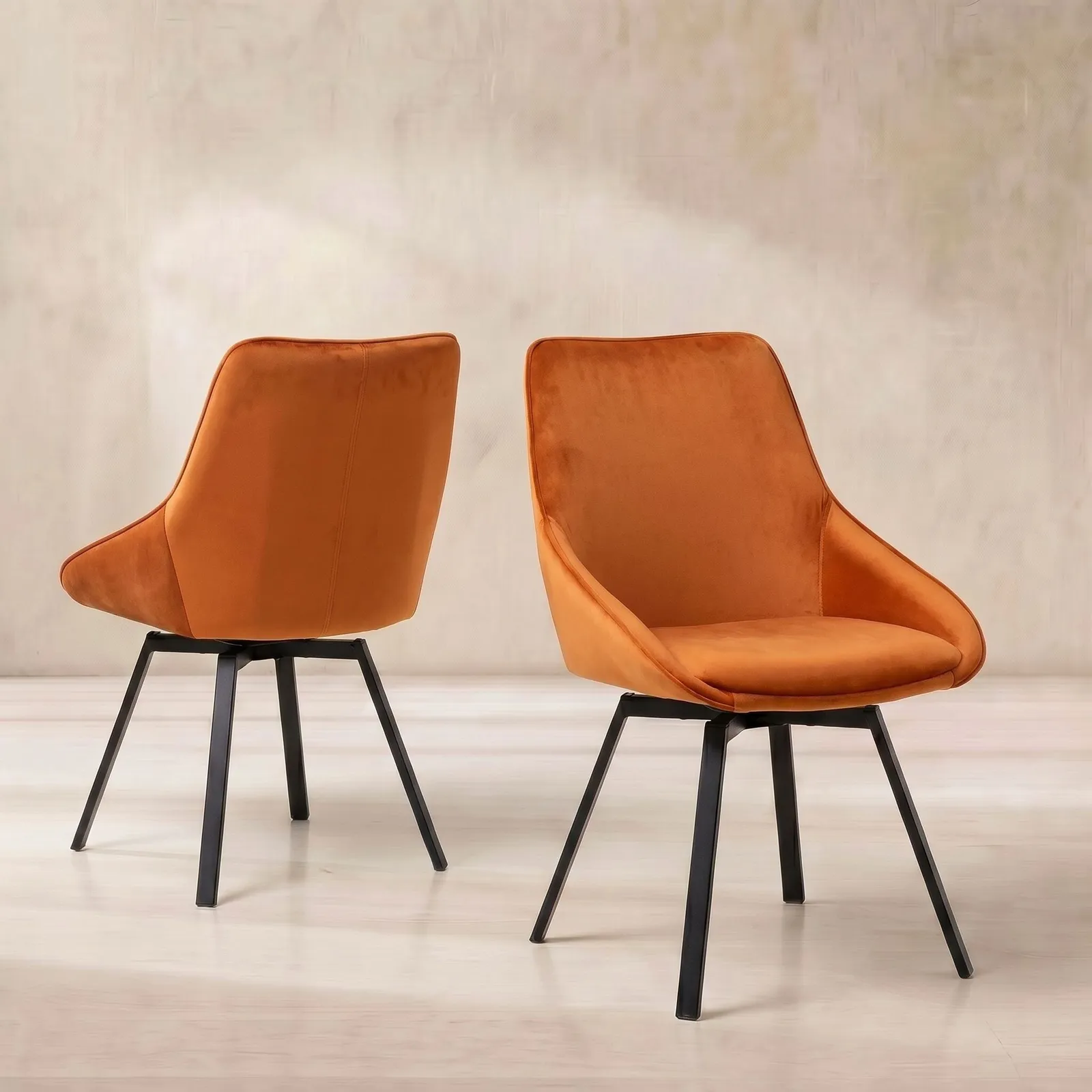 Beckton Leisure Swivel Dining Chair, Orange Velvet | Barker & Stonehouse