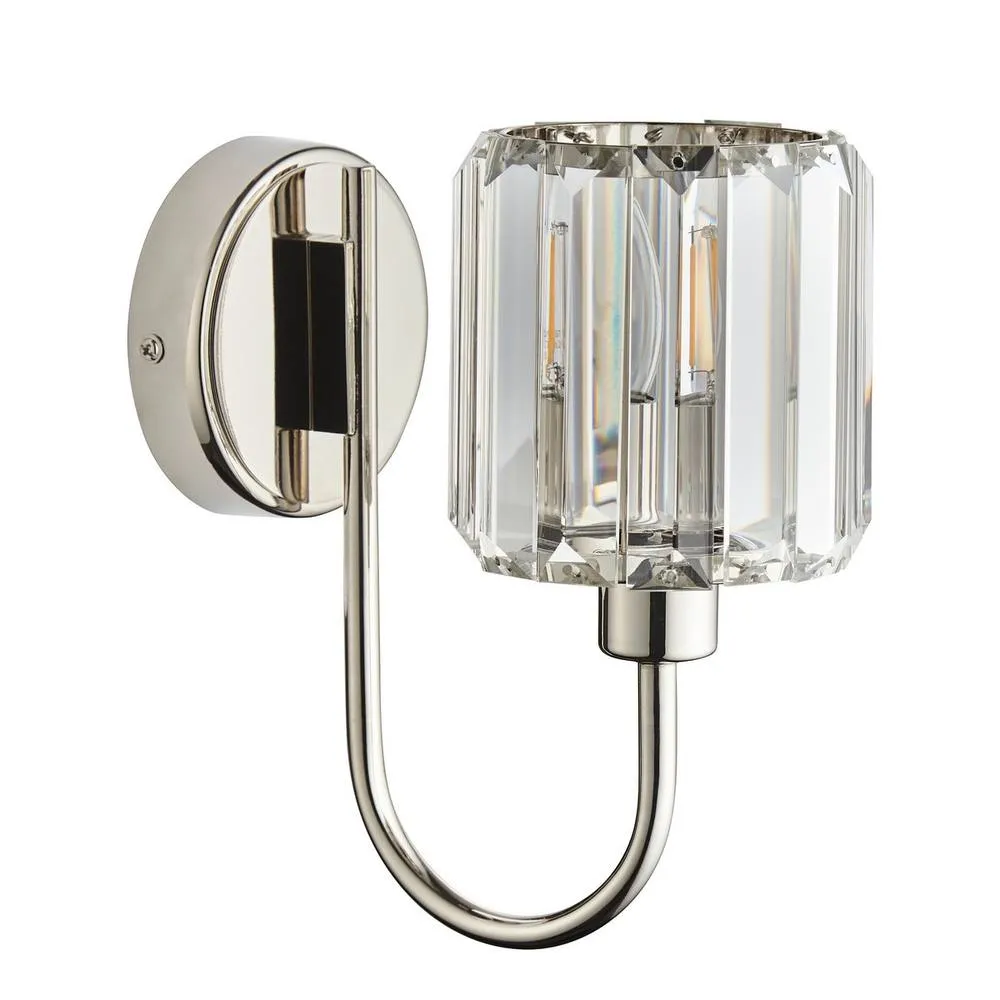 Endon Collection Berenice Glass Shade Wall Lamp Bright Nickel, Grey 6