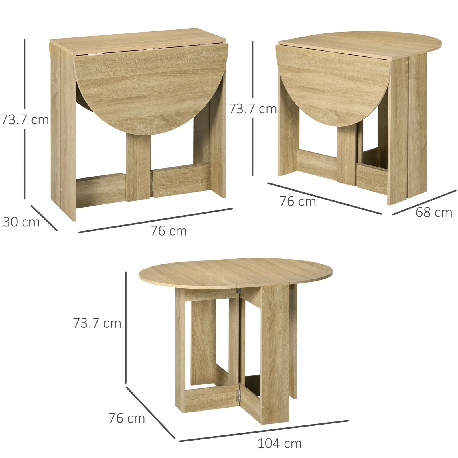 HOMCOM Folding Dining Table Foldable Drop Leaf Dinner Table for Kitchen in Light Oak 3