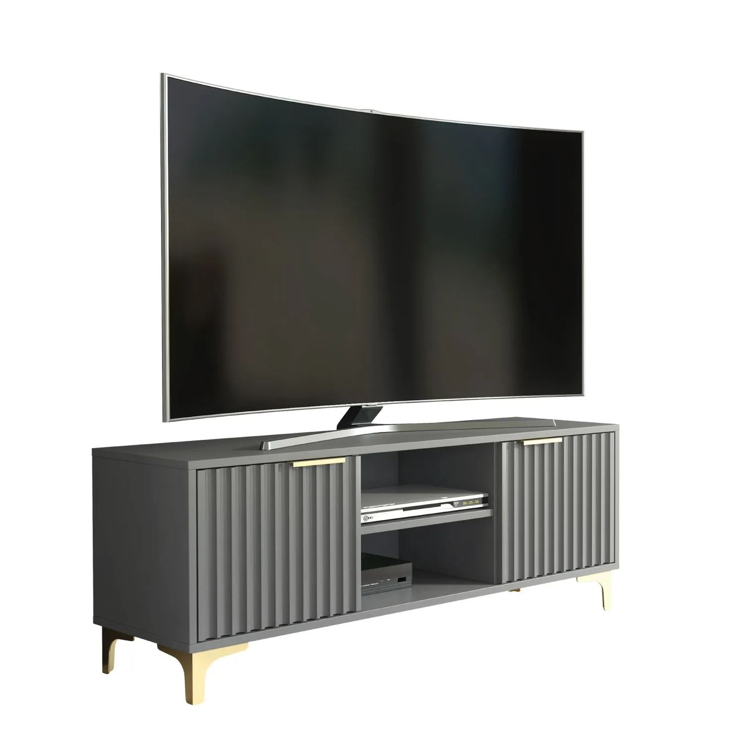 Creative Furniture Tide Crest TV Unit Gold 120cm - Modern Fluted Design in Grey or White in Dark Grey 6