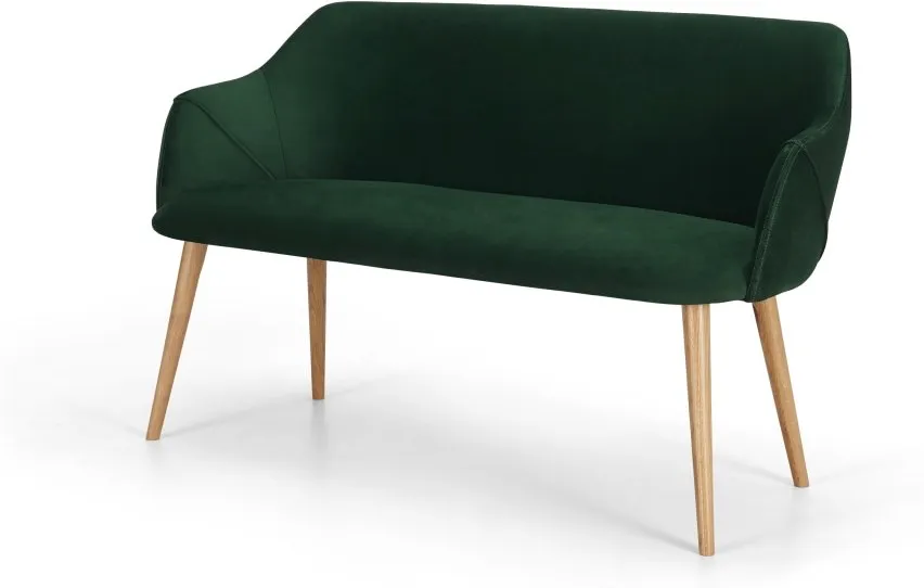 Lule Compact Dining Bench, Pine Green Velvet and oak