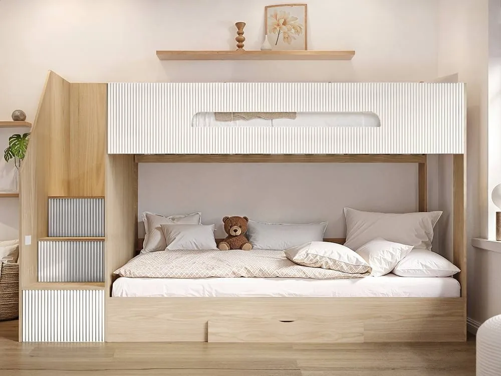 Flair Finn Staircase Bunk Bed with Storage in White 2