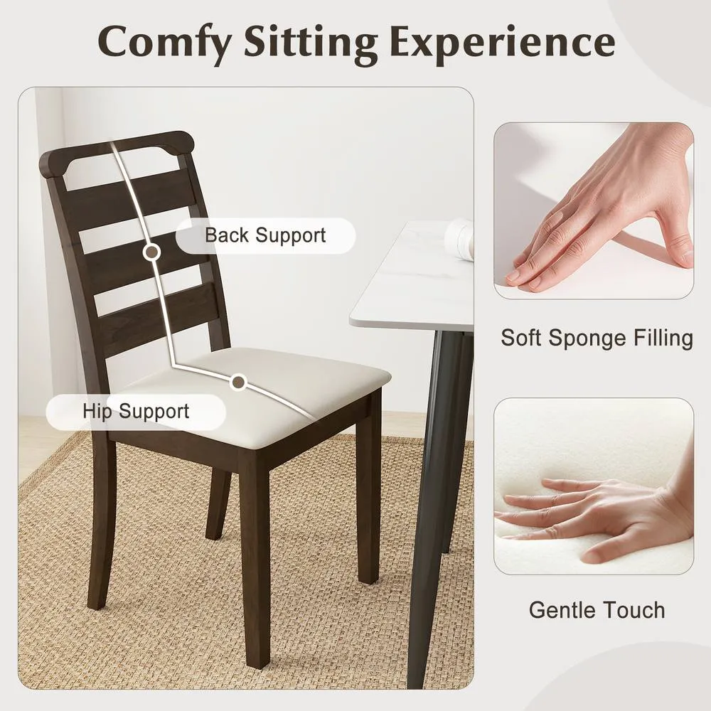 Costway Modern Dining Chair Set of 2 Upholstered Farmhouse Chairs in Walnut 5
