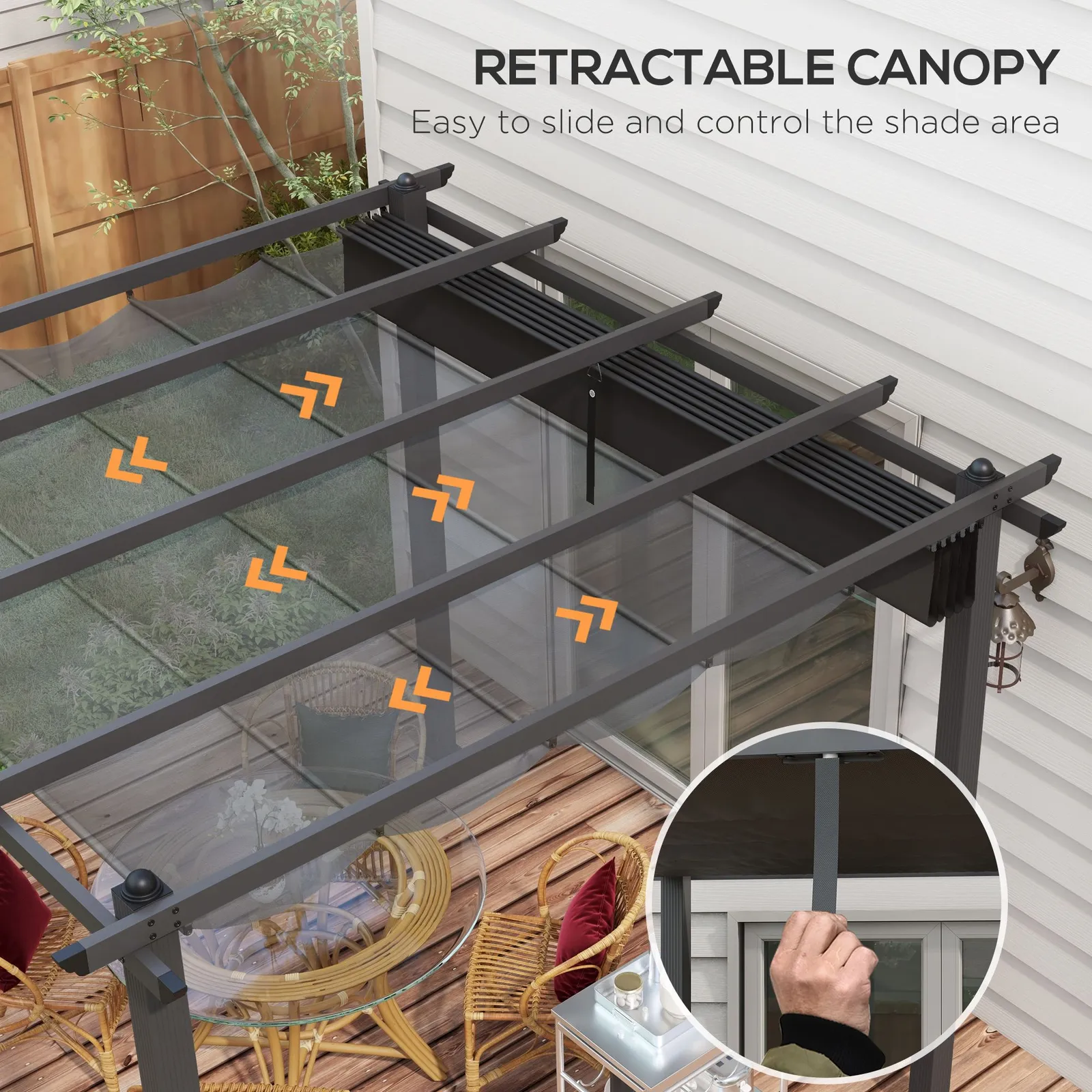 OUTSUNNY 3 x 3(m) Aluminium Pergola with Retractable Roof, Garden Gazebo in Dark Grey 4