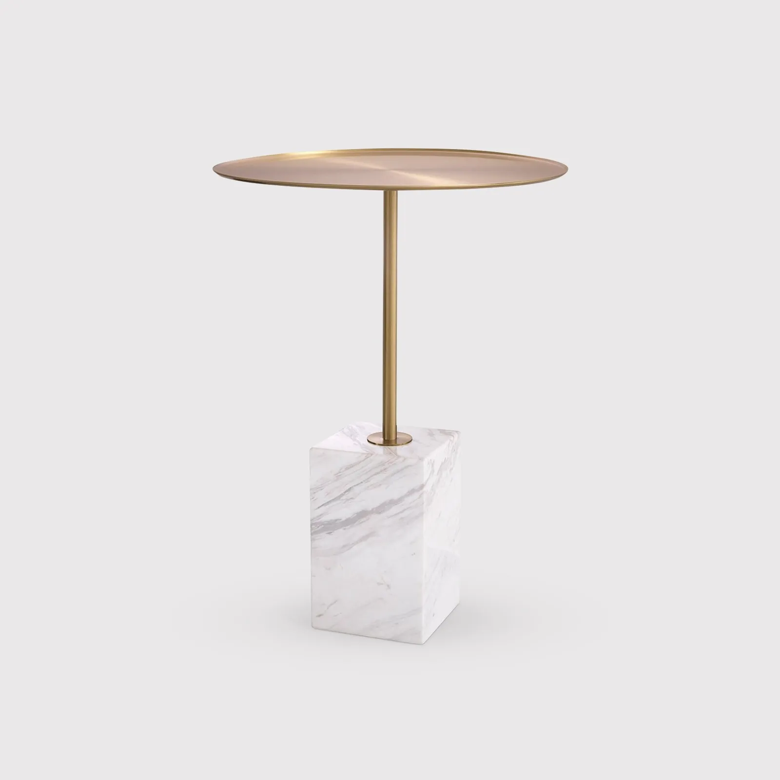 Eichholtz Cole Side Table Brushed Brass Finish White Marble, Round, Gold Metal | Barker & Stonehouse