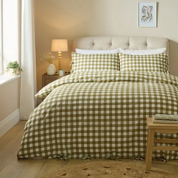 Gingham Polycotton Duvet Cover & Pillowcase Set 1