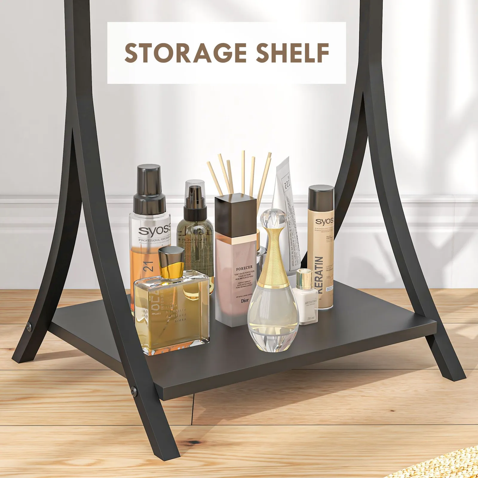 HOMCOM Freestanding Full Length Mirror Adjustable Full Body Mirror with Shelf in Black 5