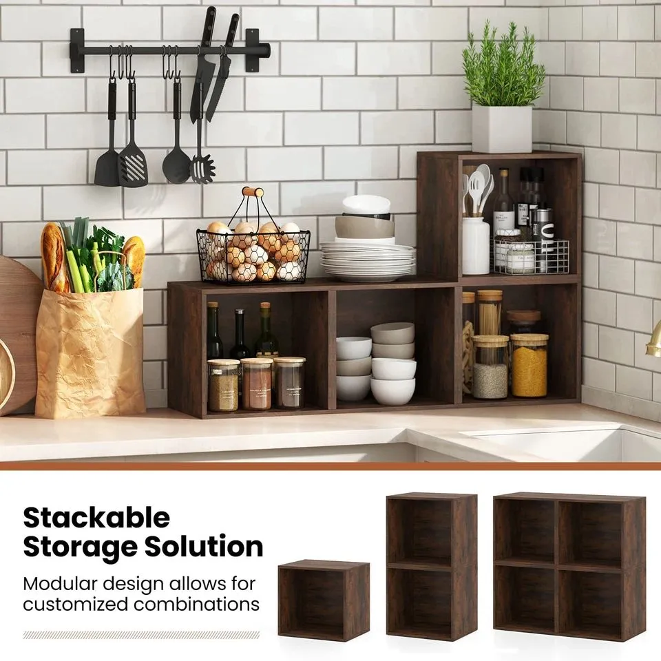 Costway Cube Storage Organizer Stackable Book Shelf for Small Space in Brown 4