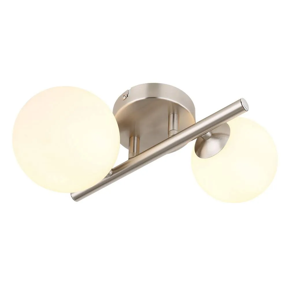 Netlighting Riha Globe Wall Lights Nickel Matt Opal Glass Shade 2x G9 3000K in Grey