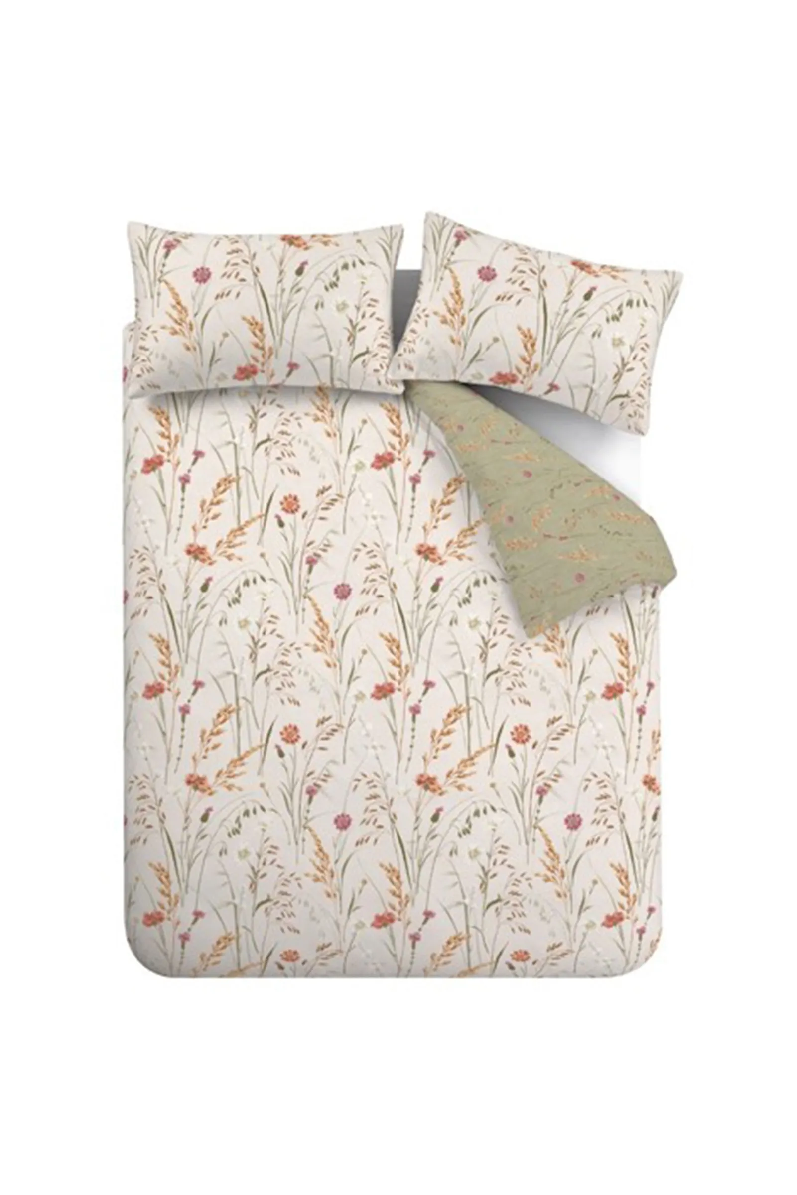 Catherine Lansfield 'Brushed Grasmere Floral' Cotton Reversible Duvet Cover Set in Green 5