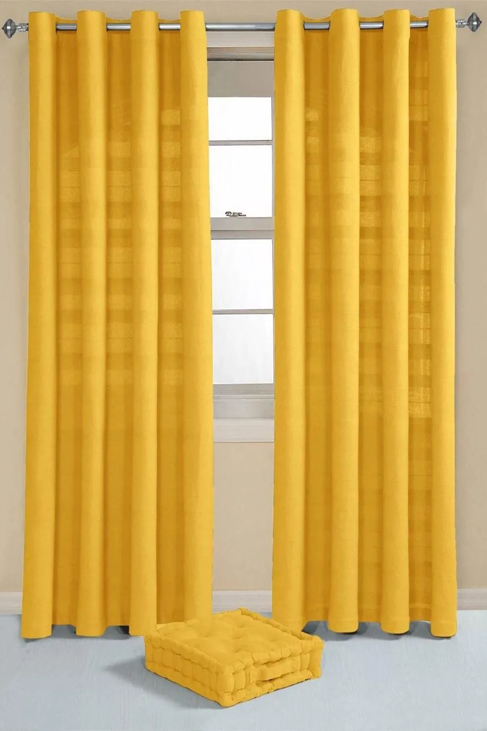 Homescapes Cotton Rajput Ribbed Curtain Pair in Yellow 3