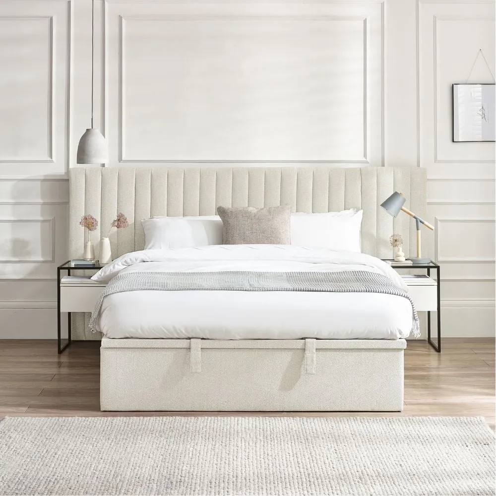 Paige - Super King - Ottoman Storage Hotel Bed - White - Fabric - 6ft - Happy Beds