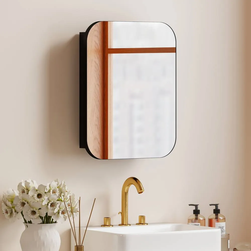 HOMCOM Wall Mounted Bathroom Cabinet with Mirror Adjustable Shelves in Black 2