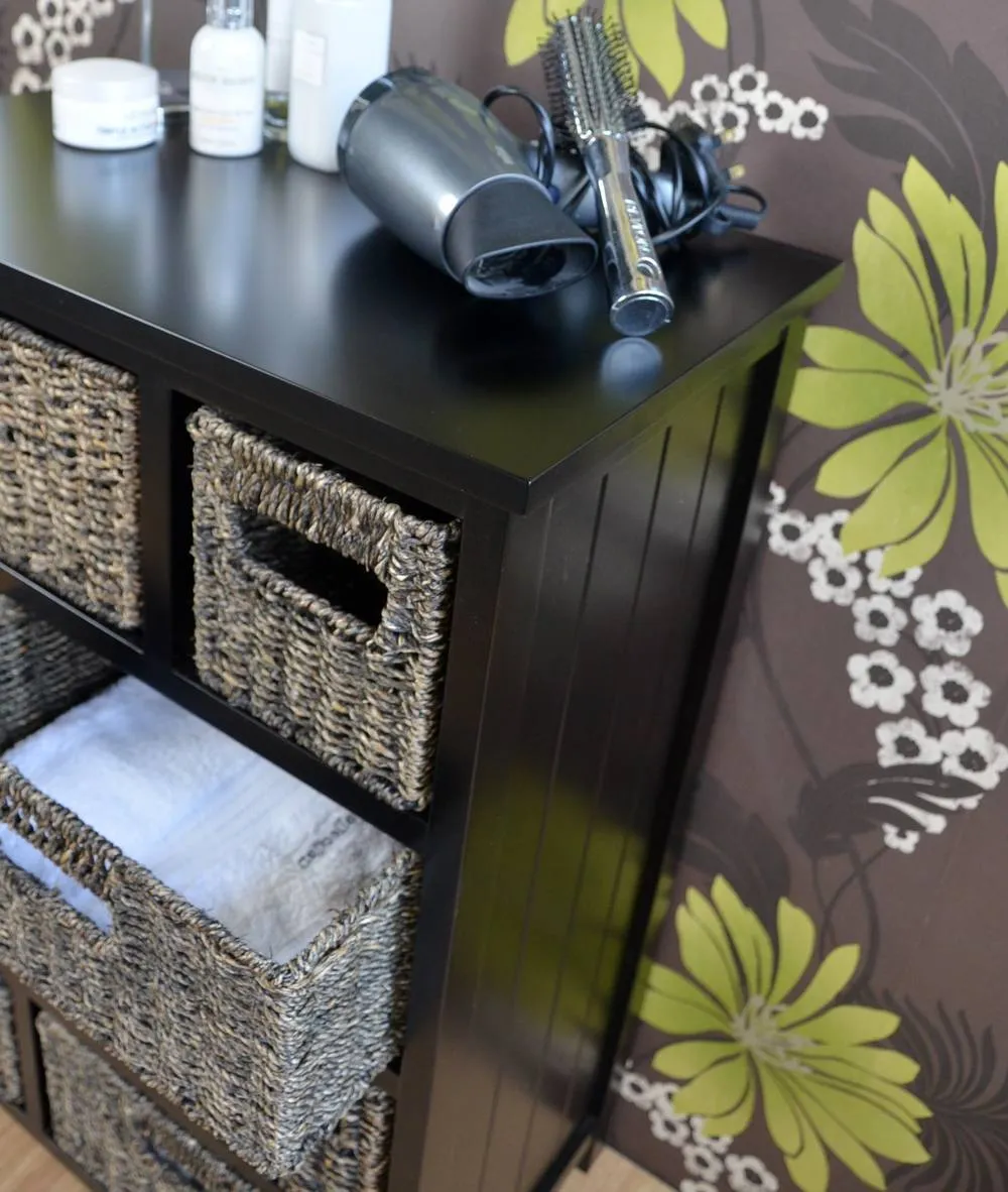 Statement Furniture Tetbury 8 Drawer Storage Unit- Black with Blackwash Seagrass Baskets 4