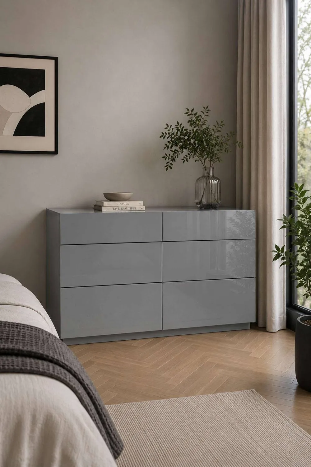 Birlea Liberty 6 Drawer Wide Chest of Drawers Grey Glass