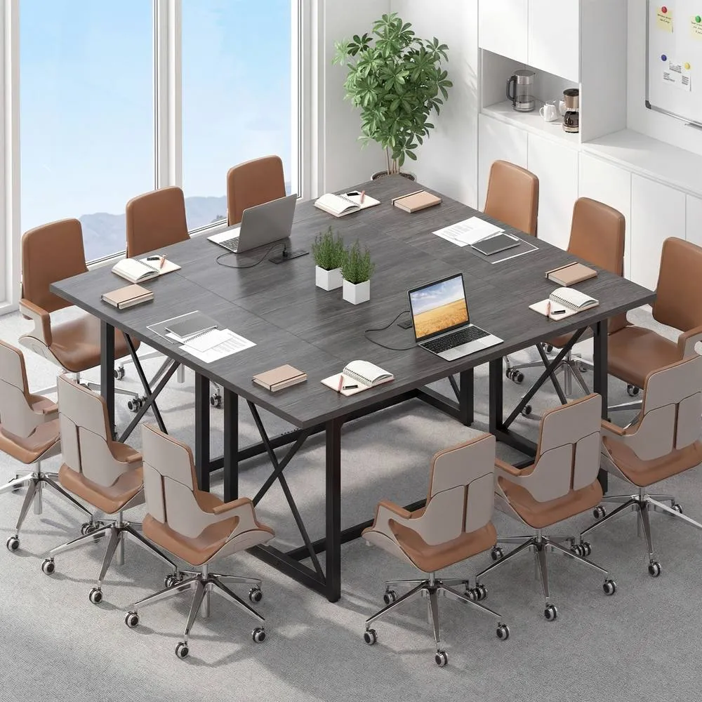 Costway Conference Table with Power Outlets Large Meeting Room Table in Grey 4