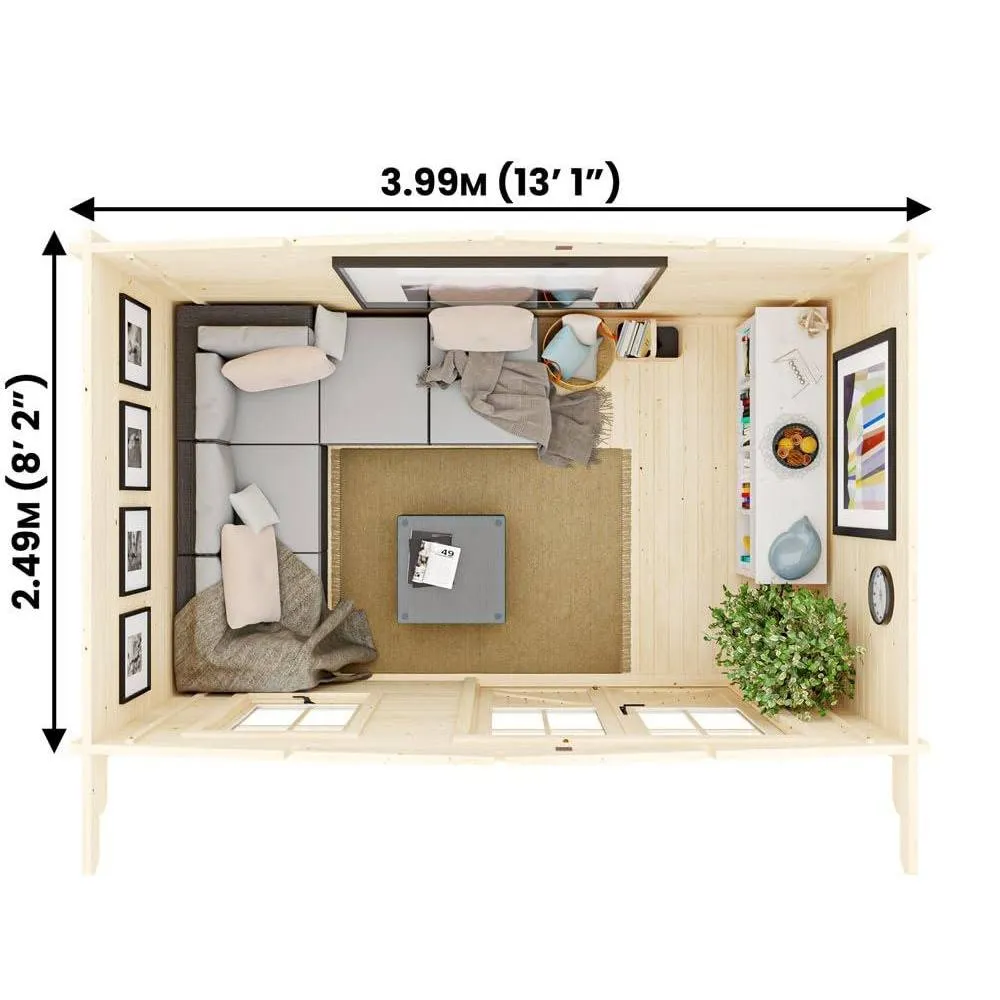 Dunster House Log Cabin W4m x D2.5m / W13' x D8' 45mm Wall Thickness in Natural White 3