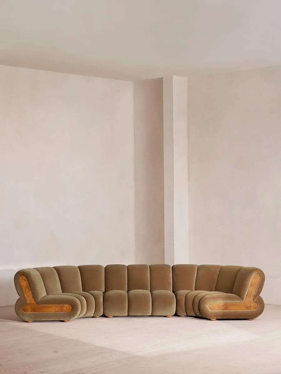 Noelle Modular Curved Sofa, Six Seater, Velvet, Truffle
