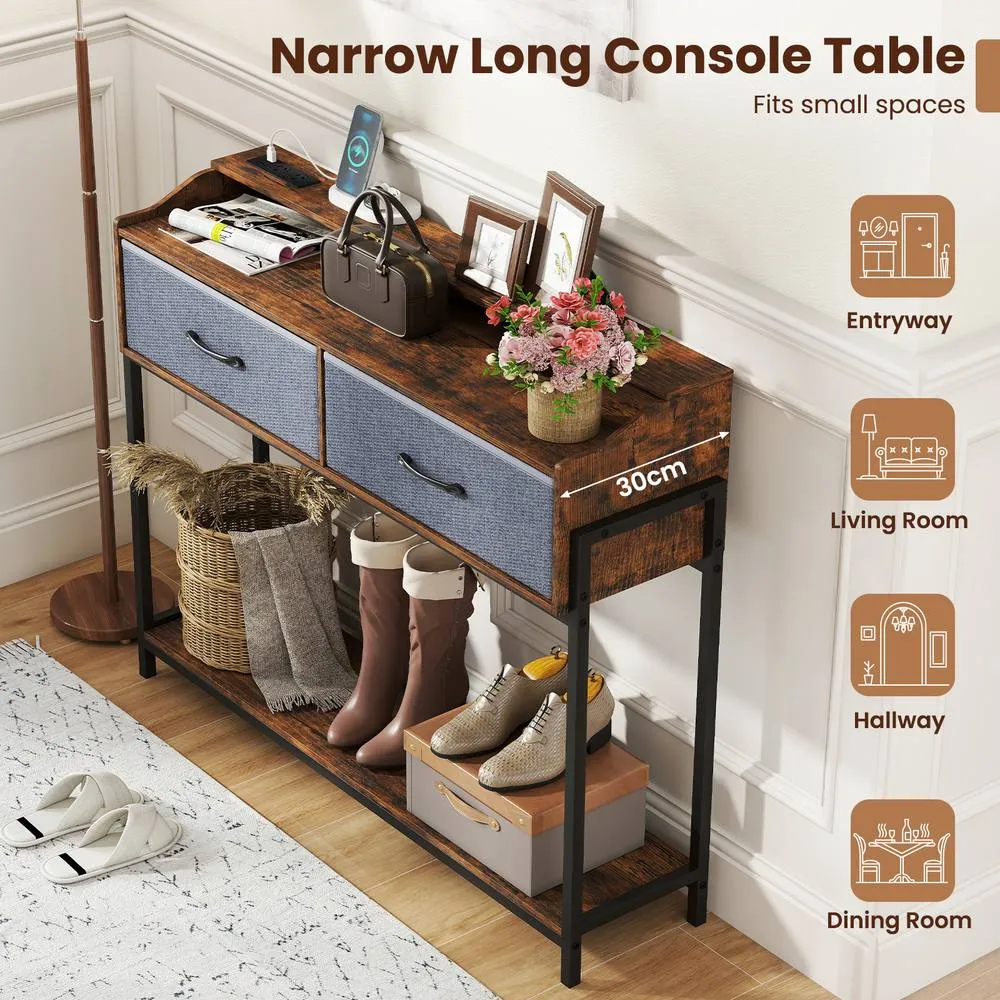 Costway Console Table with Charging Station for Living Room Hallway in Brown 3
